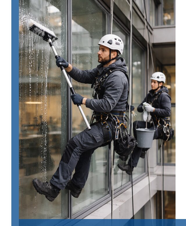 Профессиональная мойка витражей промышленными альпинистами в Малоярославце