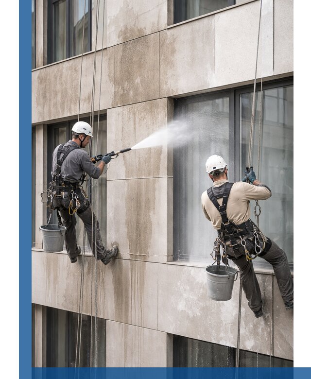 Послестроительная мойка фасада промышленным альпинизмом в Малоярославце