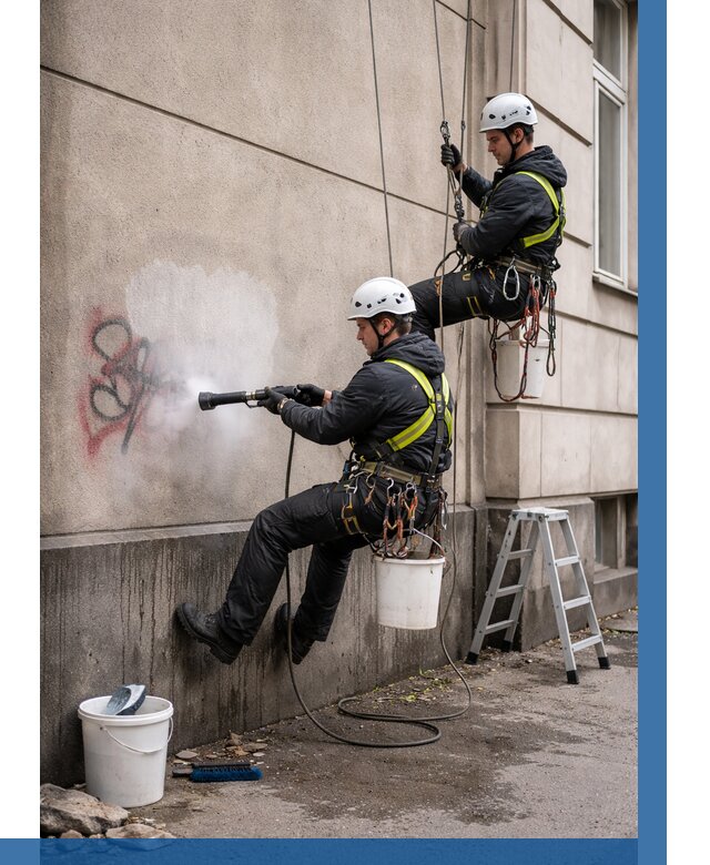 Удаление граффити с фасада в Малоярославце от 4654 р. | ВЫСОТНИК-Млр