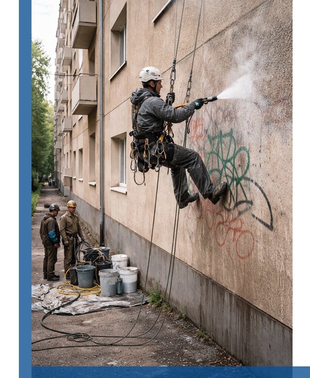 Удаление граффити с фасада в Малоярославце без следов и повреждений