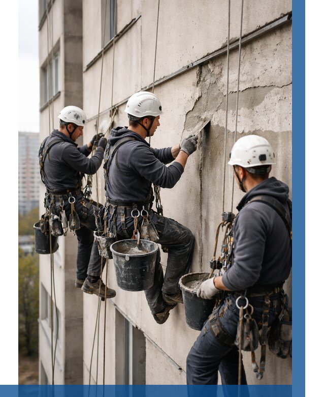 Ремонт бетонных элементов фасада в Малоярославце от 2586 р. | ВЫСОТНИК-Млр