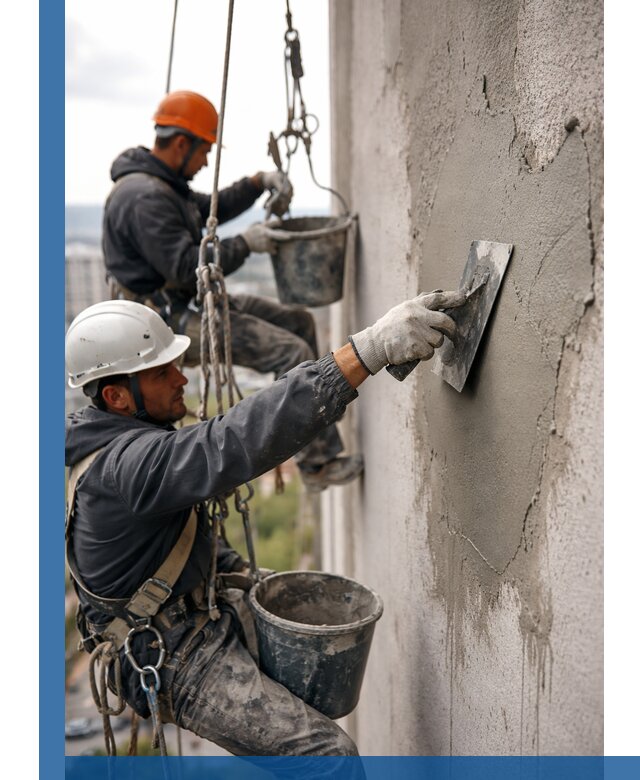 Штукатурка фасада на высоте в Малоярославце профессиональные работы