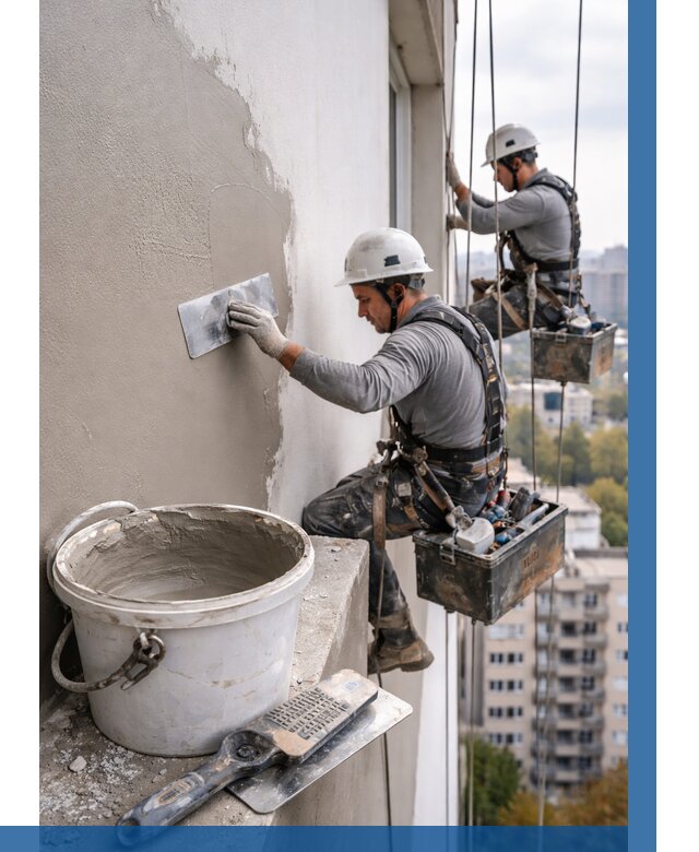 Шпаклевка фасада на высоте в Малоярославце от 724 р. | ВЫСОТНИК-Млр