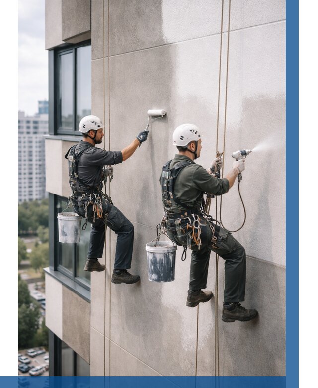 Покраска фасада альпинистами в Малоярославце от 310 р. | ВЫСОТНИК-Млр