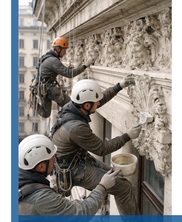 Реставрация фасадной лепнины с высотными работами в Малоярославце