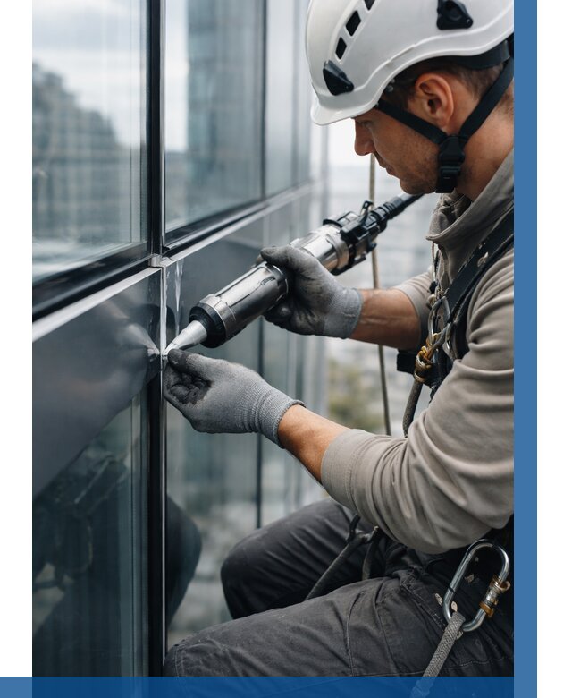 Герметизация стыков витража в Малоярославце от 1241 р. | ВЫСОТНИК-Млр