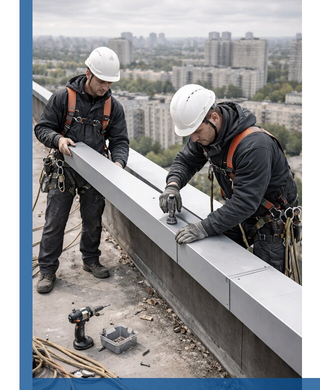 Монтаж парапетных крышек и ограждений кровли в Малоярославце