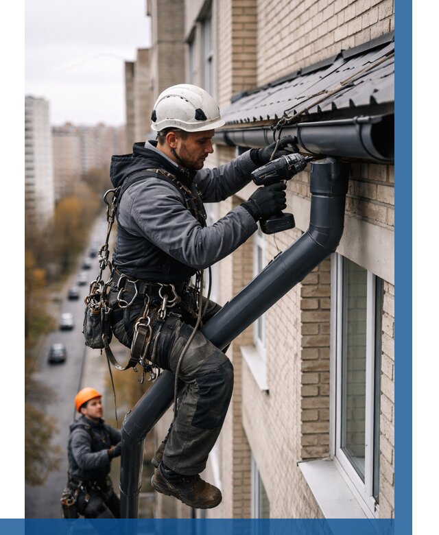 Монтаж водосточной системы на здании в Малоярославце от 5171 р. | ВЫСОТНИК-Млр