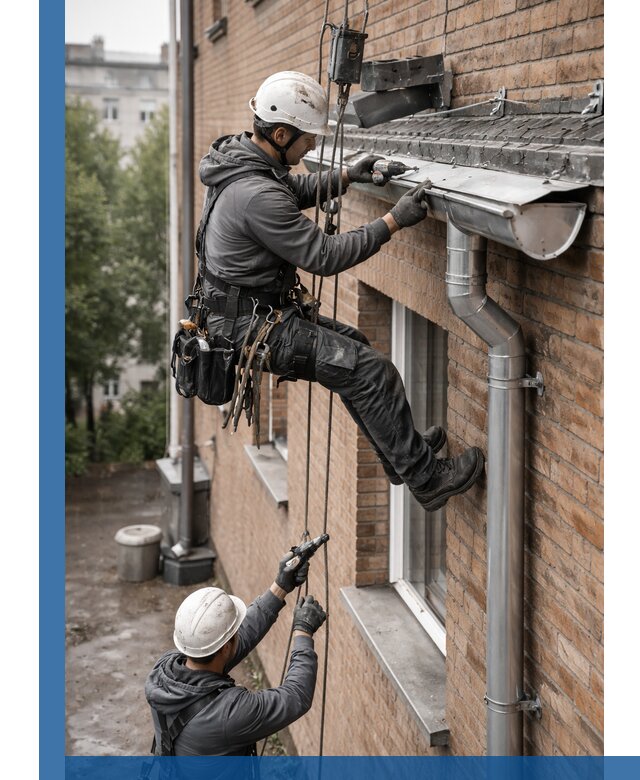 Монтаж водосточной системы на здании в Малоярославце под ключ