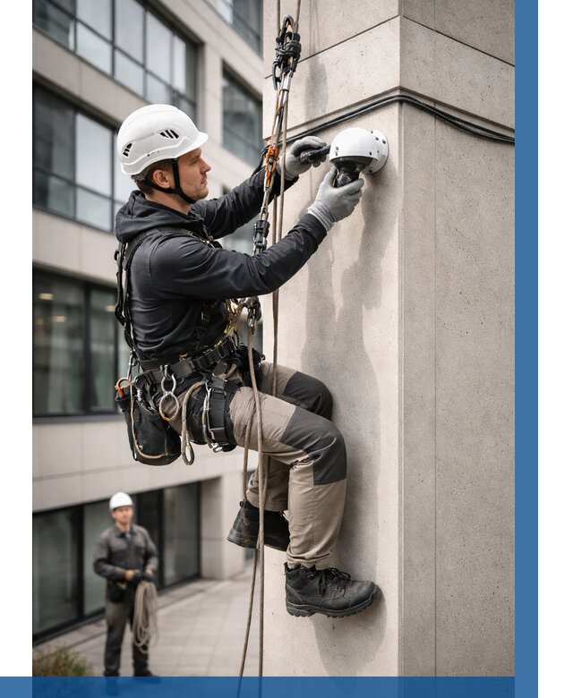 Монтаж камер видеонаблюдения на фасаде в Малоярославце от 8791 р.-ВЫСОТНИК-Млр