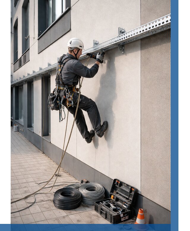 Монтаж кабельных лотков на фасаде в Малоярославце от 1241 р. | ВЫСОТНИК-Млр