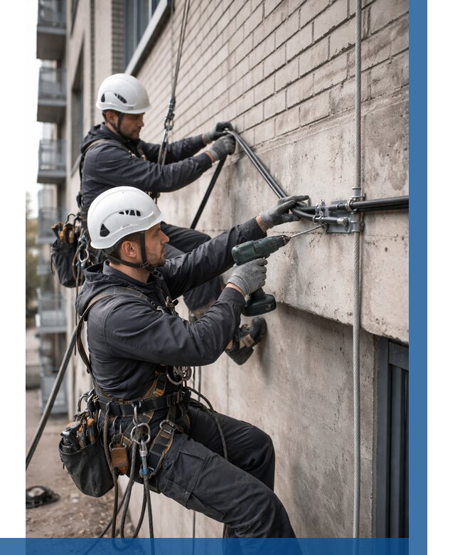 Крепление кабеля на фасаде в Малоярославце от 362 р. | ВЫСОТНИК-Млр