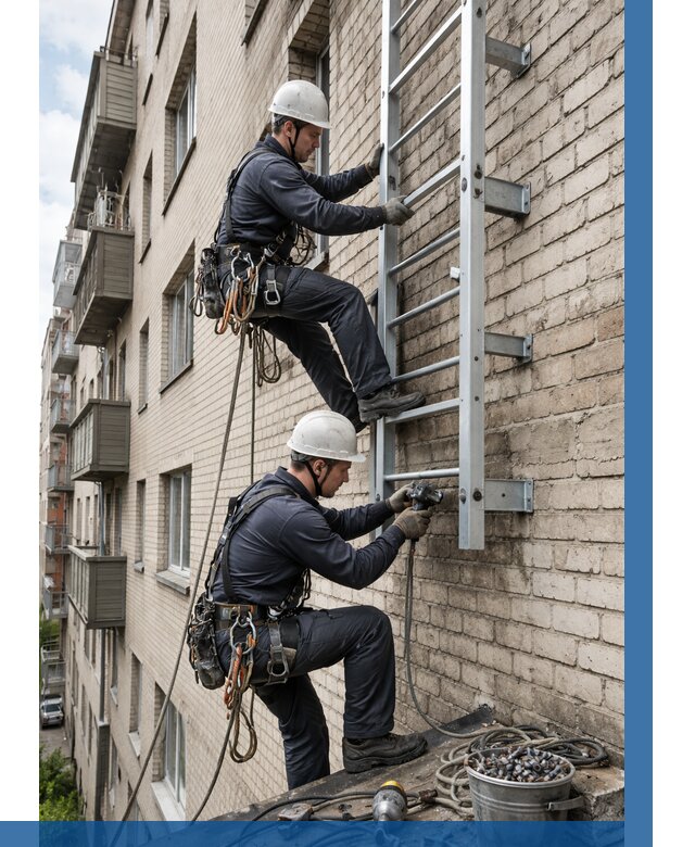 Монтаж пожарной лестницы в Малоярославце от 25855 р заказать у ВЫСОТНИК-Млр