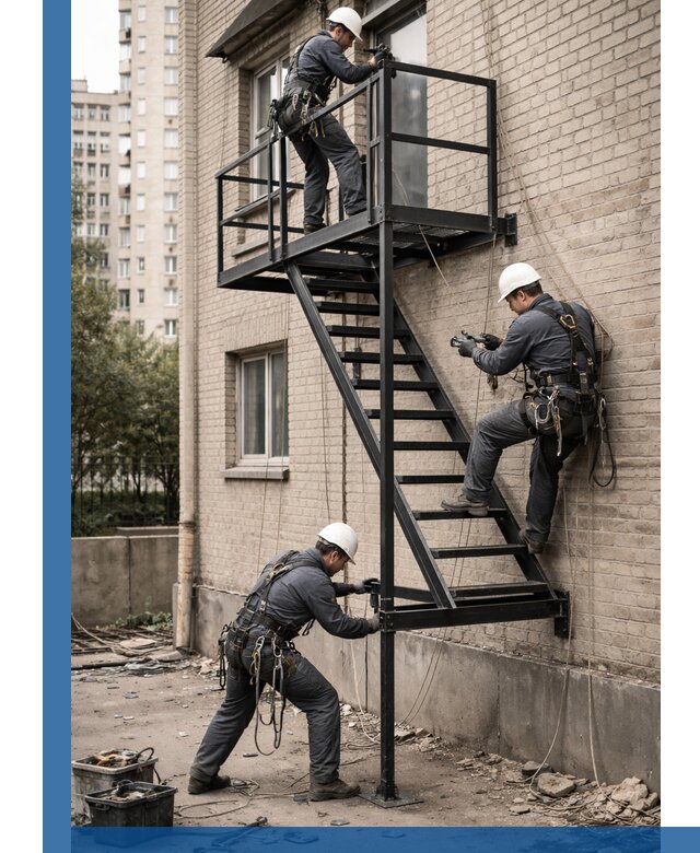 Монтаж пожарной лестницы в Малоярославце, установка и крепление