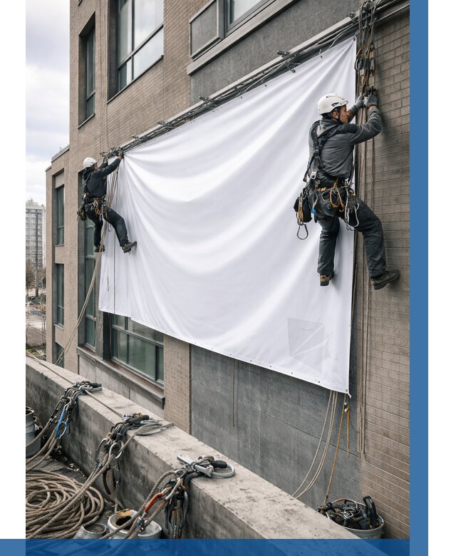 Монтаж баннеров на фасаде в Малоярославце от 672 р. заказать ВЫСОТНИК-Млр