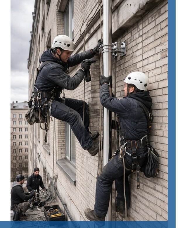 Монтаж флагштока на здании в Малоярославце от 6722 р. | ВЫСОТНИК-Млр