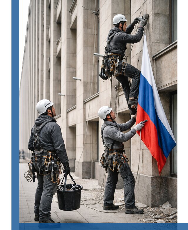 Профессиональная установка флагов на фасаде в Малоярославце