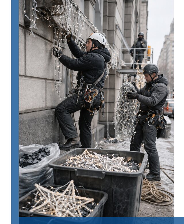 Демонтаж новогоднего оформления и гирлянд в Малоярославце