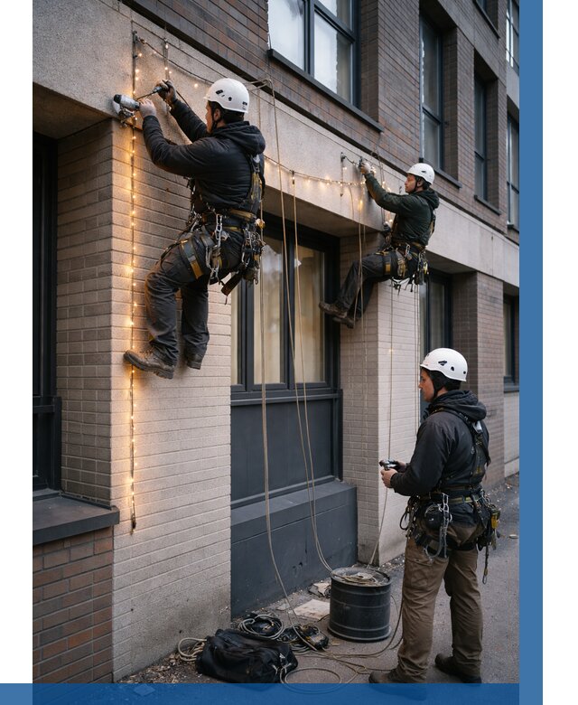 Монтаж гирлянд на фасаде в Малоярославце от 3620 р. | ВЫСОТНИК-Млр