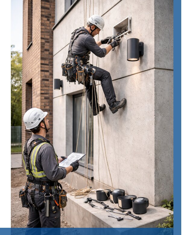 Монтаж фасадного освещения в Малоярославце от 2586 р. | ВЫСОТНИК-Млр