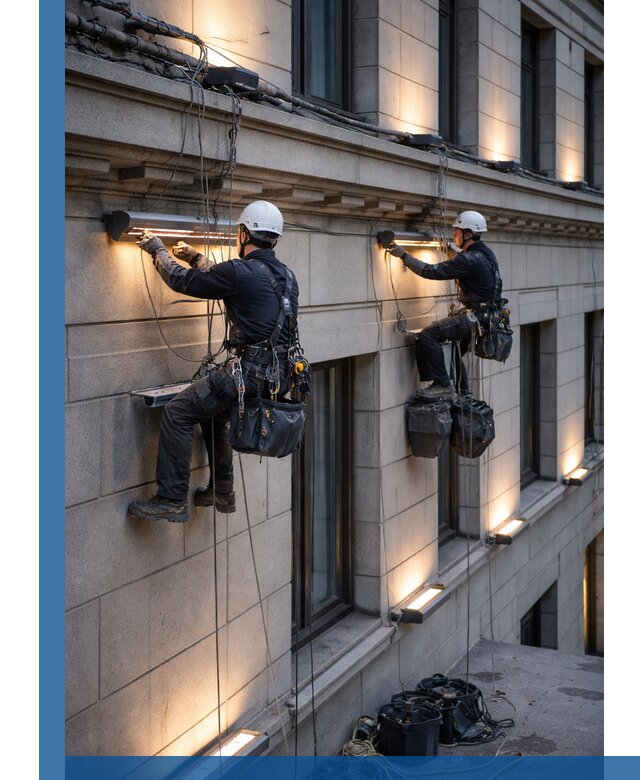 Монтаж архитектурной подсветки фасадов зданий в Малоярославце