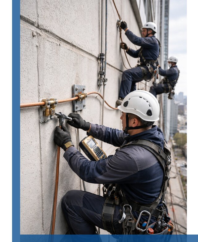 Монтаж системы заземления здания и молниезащиты в Малоярославце