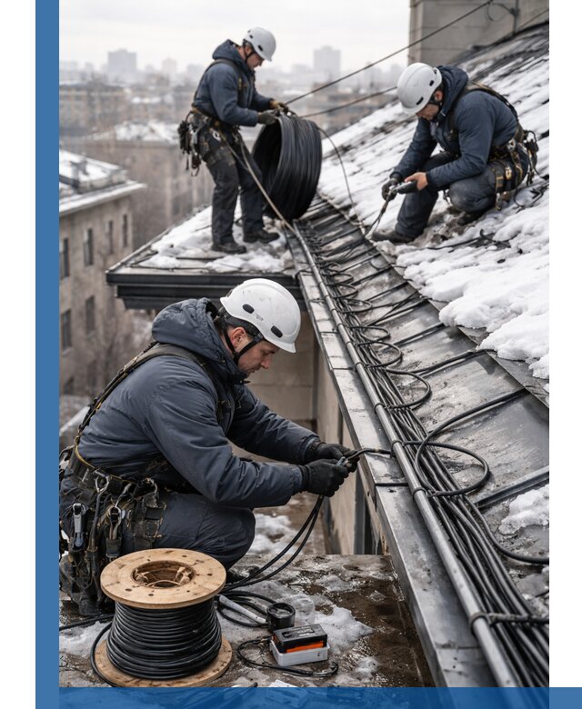 Монтаж греющего кабеля на кровле в Малоярославце под ключ