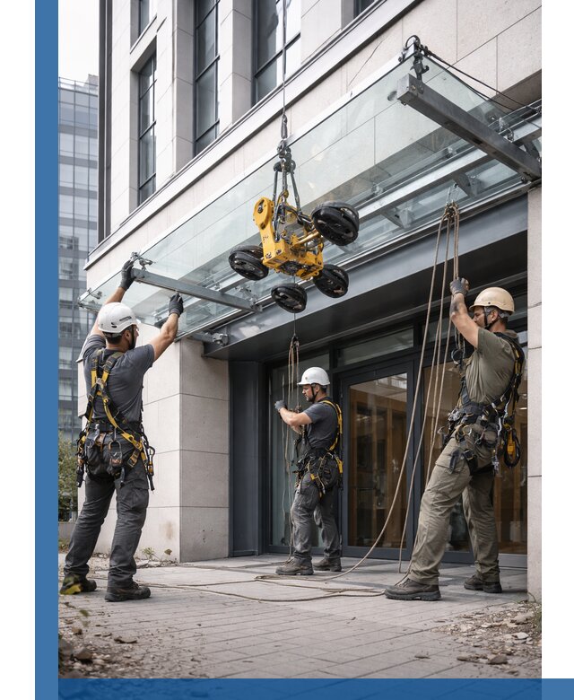 Монтаж стеклянных козырьков под ключ в Малоярославце для зданий