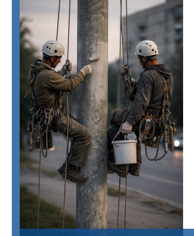 Покраска опор освещения и антикоррозийная защита в Малоярославце