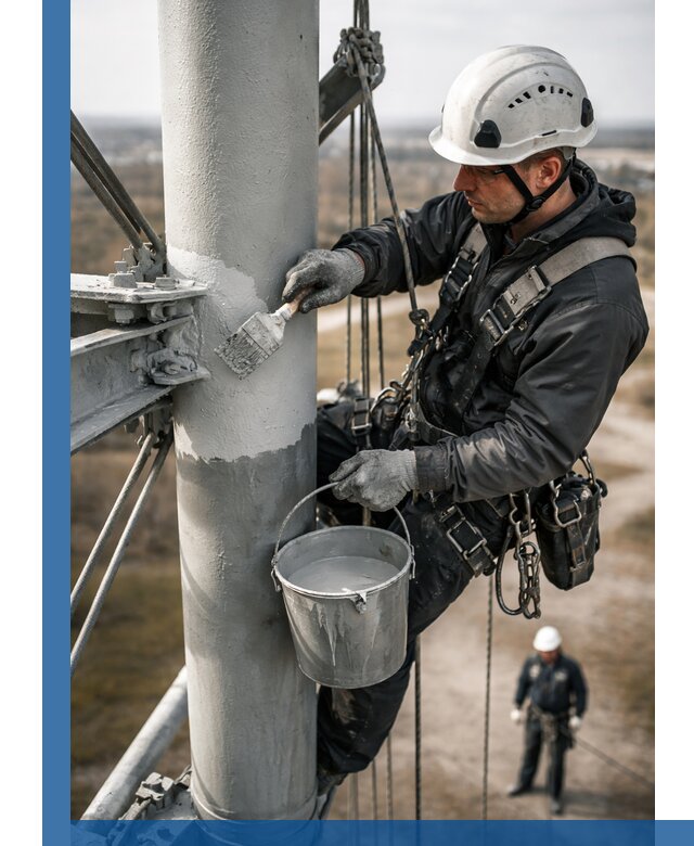 Покраска мачт связи в Малоярославце промышленными альпинистами