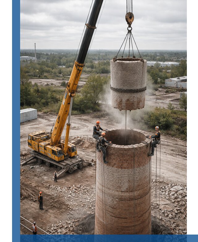 Демонтаж дымовой трубы в Малоярославце с гарантиями безопасности