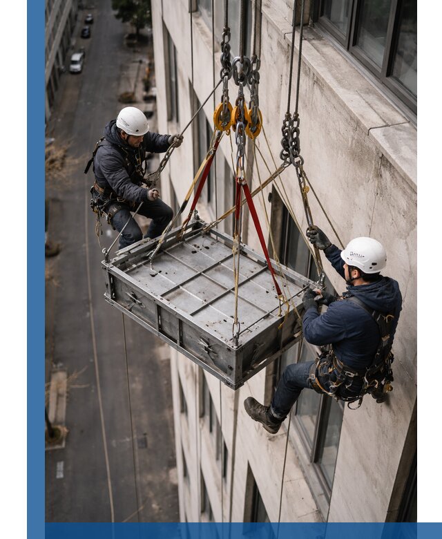 Спуск и подъем грузов по фасаду в Малоярославце для зданий
