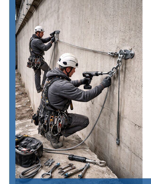 Монтаж анкерных линий высотной безопасности в Малоярославце